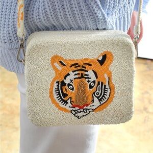 Tiger face beaded bag with tassel